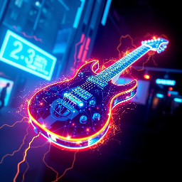 Burning blue electric guitar