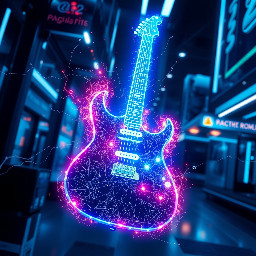 Burning blue electric guitar